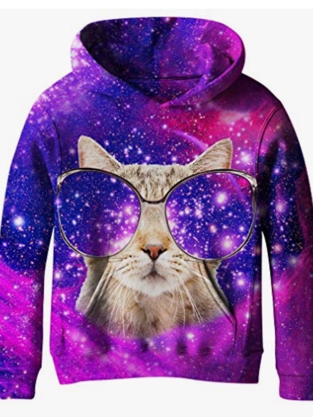 Galaxy Cat Hoodie Kids Size 7-8 Purple Space Cat Sweatshirt